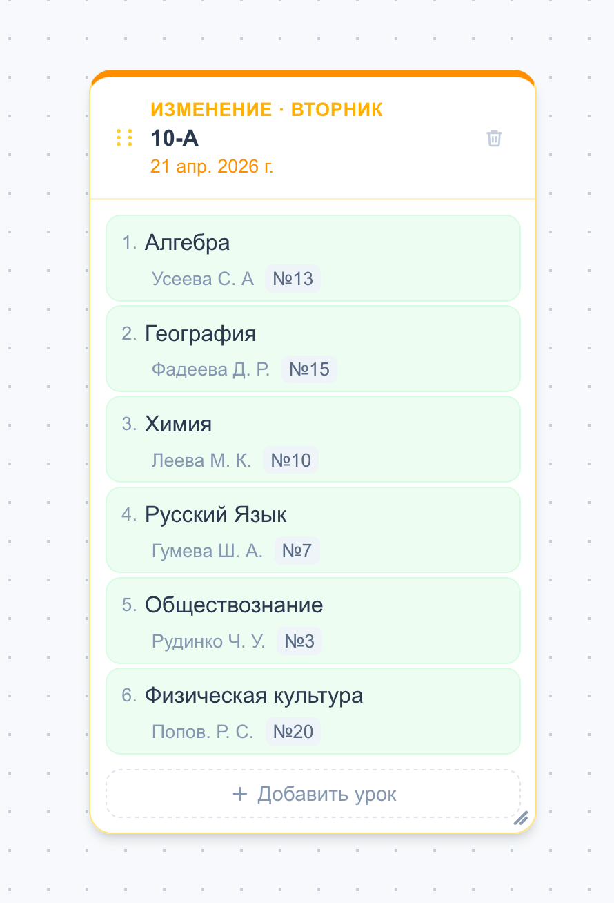 Вид правильно заполненного блока изменений
